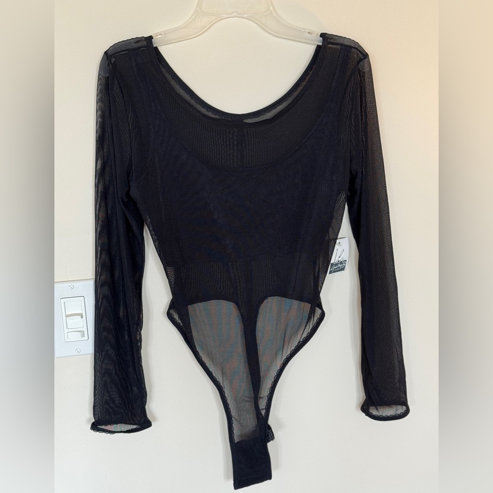 Chic Black Sheer Long Sleeve Bodysuit